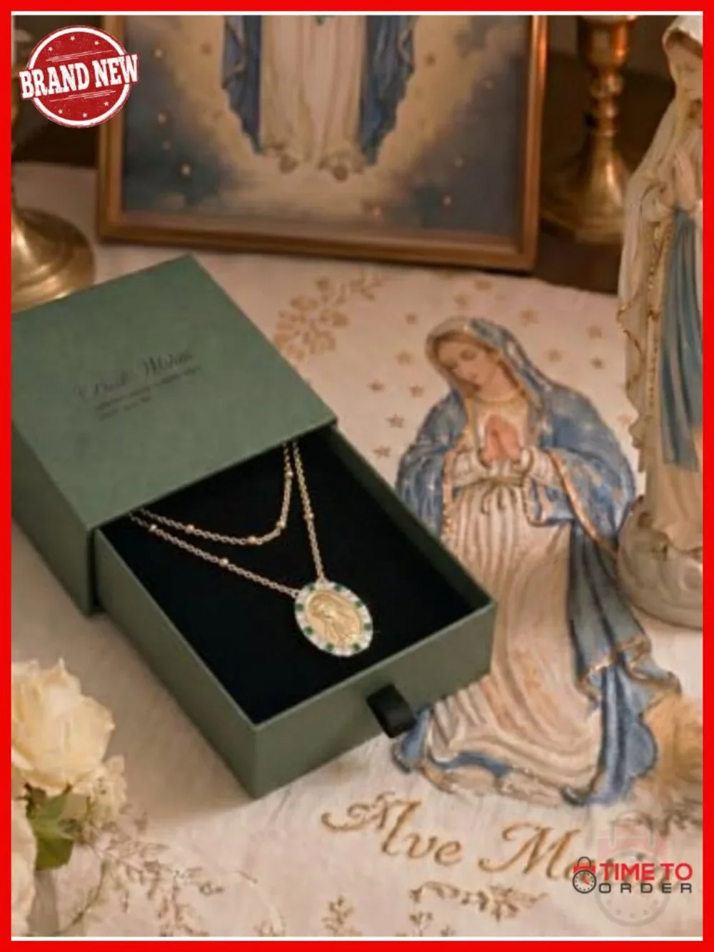 14K Gold Plated Virgin Mary Layered Cross Necklace 925 Sterling Silver
